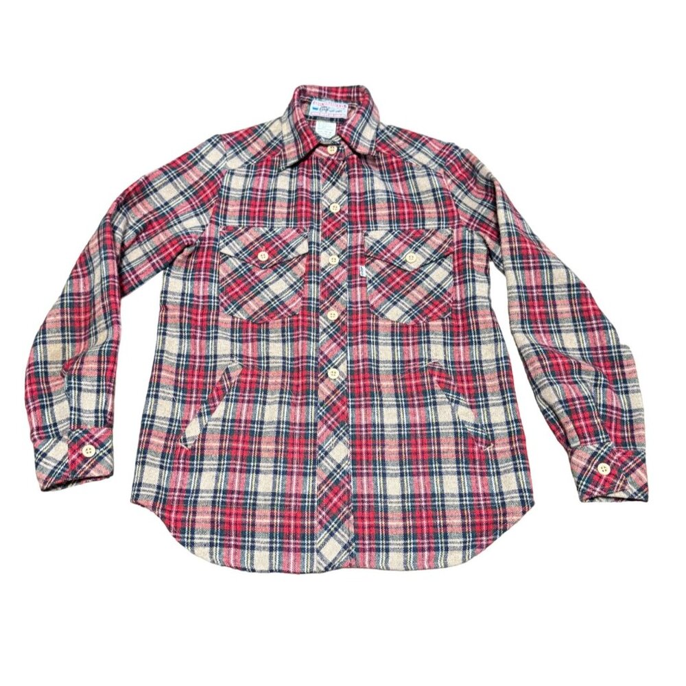 Vtg 90s Levi's Red White Plaid Flannel Shirt Sz M Wool Blend Pockets Womens